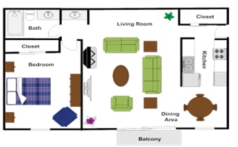 a floor plan of a house with a living room and a dining room