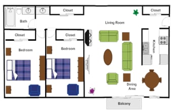 a floor plan of a living room with furniture and a fireplace
