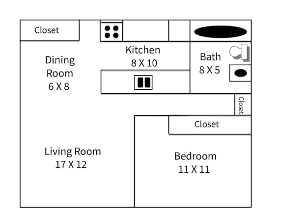 A floor plan of a house showing the layout of the rooms.