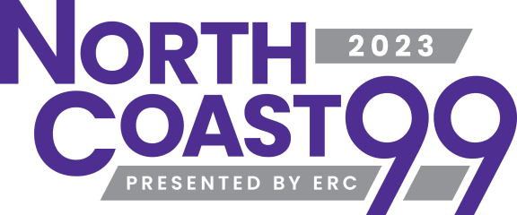 a purple and black graphic with the words north coast 9 presented by erc 000000