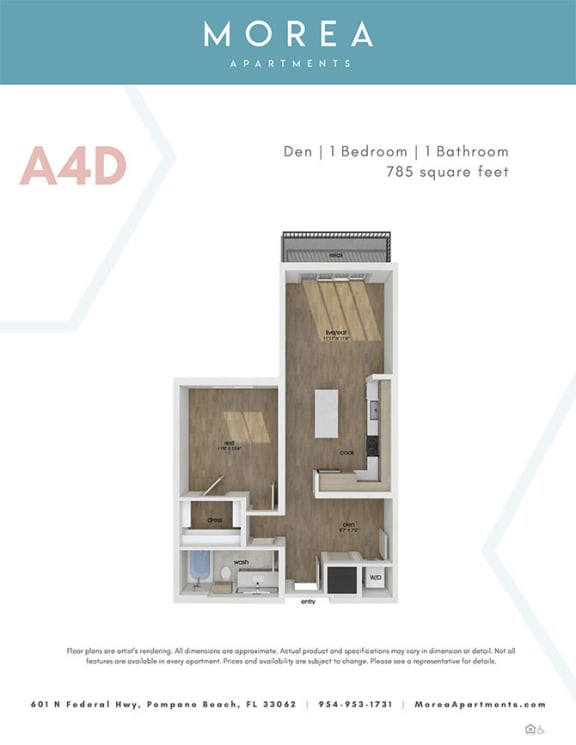 A4D Floor Plan at Morea Apartments, Pompano Beach, 33062
