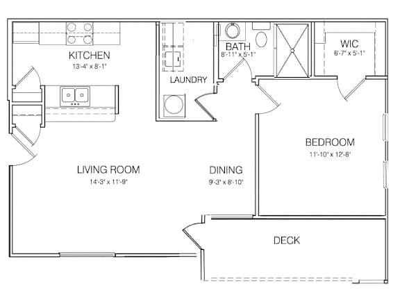 1 Bedroom 1 Bathroom 750 sqft. Floor Plan at Hamlet On The Bend, Hebrun, Kentucky
