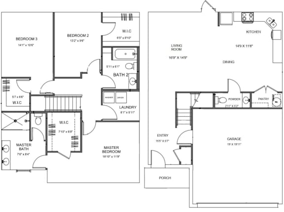 Townhome 1-2 Car Floor Plan at Hamlet On The Bend, Hebrun, 41048