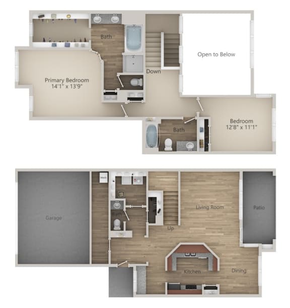 2 Bedroom 2 Bath Floor Plan at Riachi at One21, Plano, TX