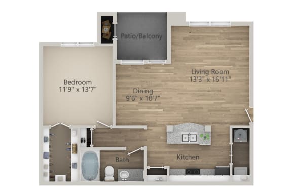 Floor Plan  Torino One Bedroom One Bathroom Floor Plan at Riachi at One21, Texas, 75025