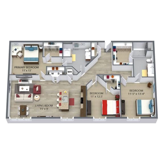 Floor Plan  D1 Floor Plan at Aster Apartments, Ohio