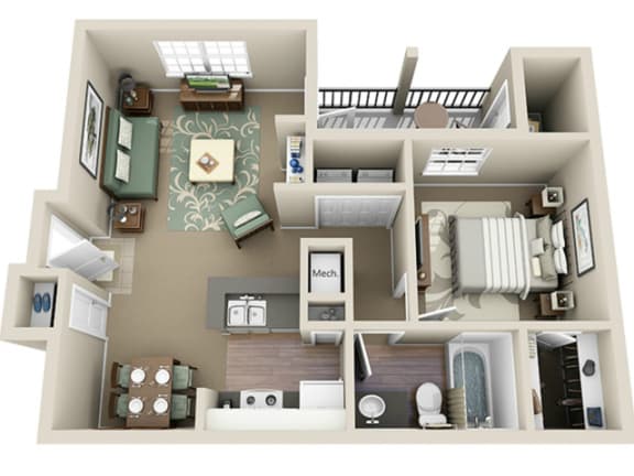 Floor Plan  1 Bed 1 Bath - Athens (704 sq ft) Floor Plan at Parkside at South Tryon, North Carolina