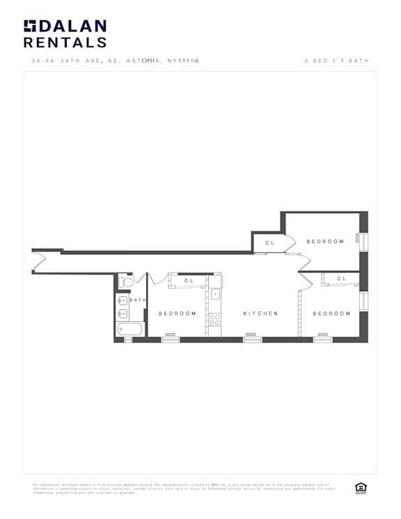 A black and white image of a floor plan for Dalan Rentals.