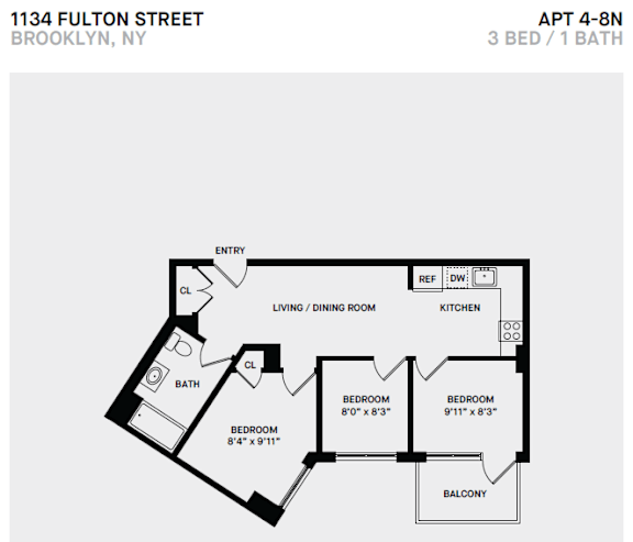 3 Bed 1 Bath Balcony