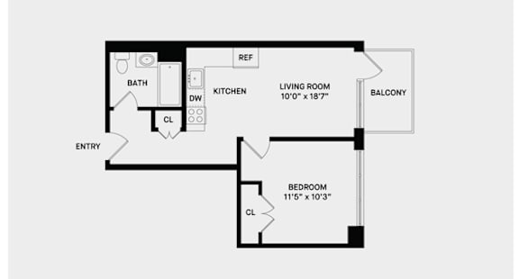 1 Bed 1 Bath Balcony