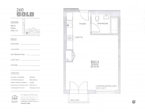 A floor plan for a 260 Gold apartment is displayed.