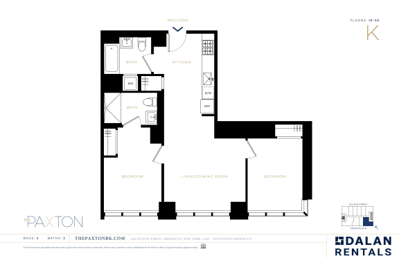 The Paxton Line K Floorplan 2 bed 2 bath at The Paxton, Brooklyn, New York
