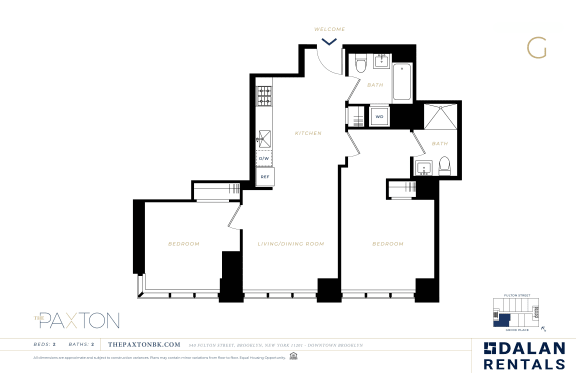 The Paxton Line A Floorplan 2 bed 2 bath at The Paxton, Brooklyn