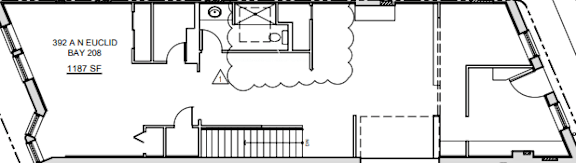 A floor plan of an apartment at 392 A N Euclid Bay 208.