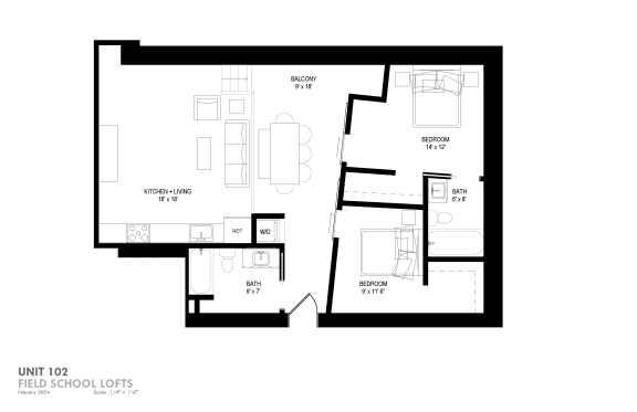 a floor plan of a 1 bedroom floor plan