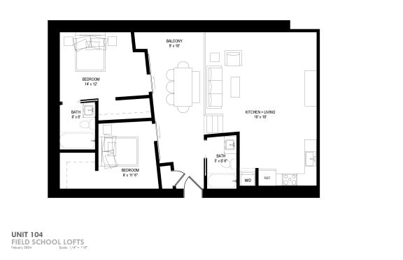 a floor plan of a unit with a bedroom and a living room