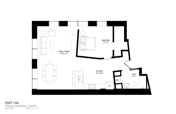 a floor plan of a unit with a bedroom and a bathroom