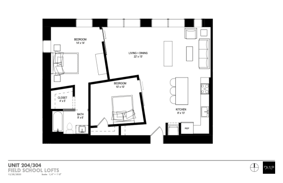a floor plan of a bedroom apartment