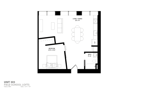Floor Plan  a floor plan of a 1 bedroom floor plan