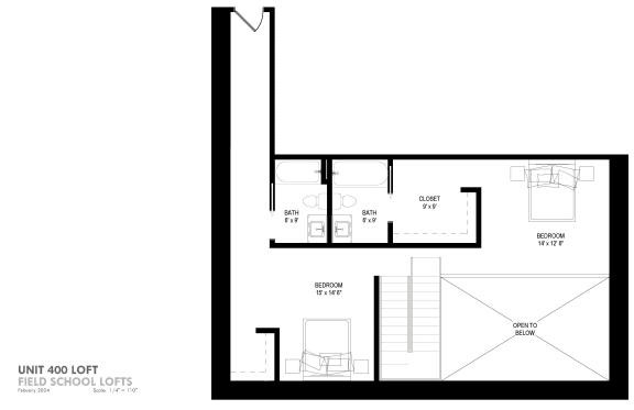 a floor plan of a small house with a loft and a roof