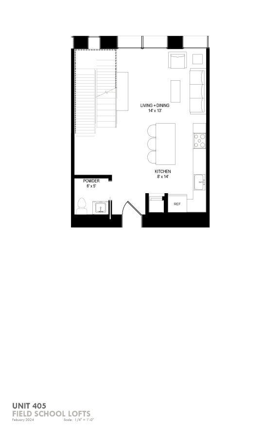 a floor plan of a 1 bedroom floor plan for roommates