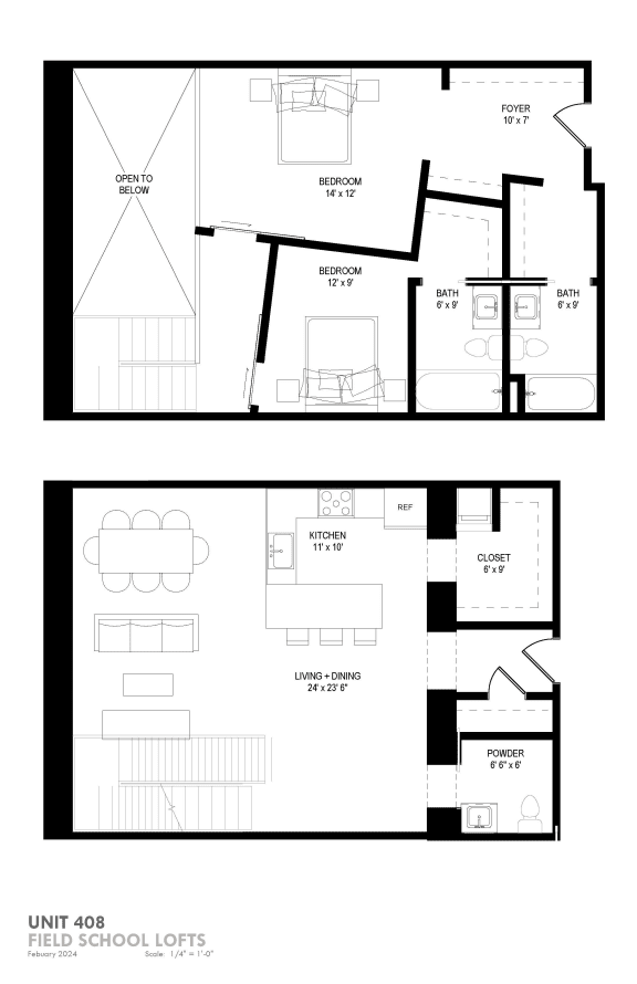 a floor plan of two different layouts of a house