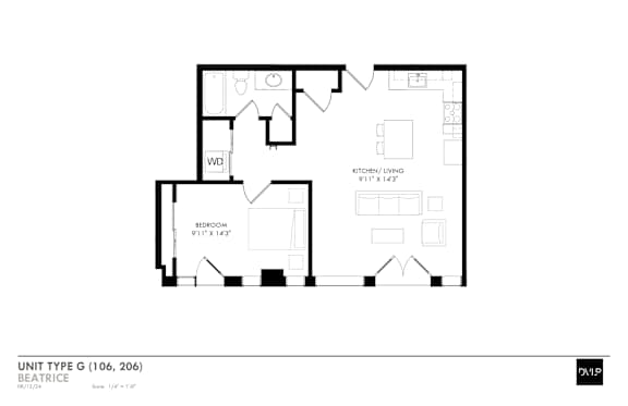 a floor plan for a unit with a bedroom and a living room