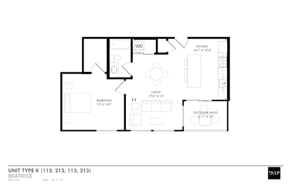 a floor plan of a unit with a bedroom and a living room