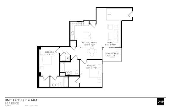 a floor plan of a unit with a bedroom and a living room