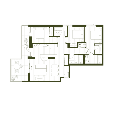 Floor Plan  A floor plan of a house with rooms and furniture.