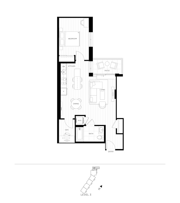 A black and white floor plan of a house with a kitchen, living room, and bathroom.