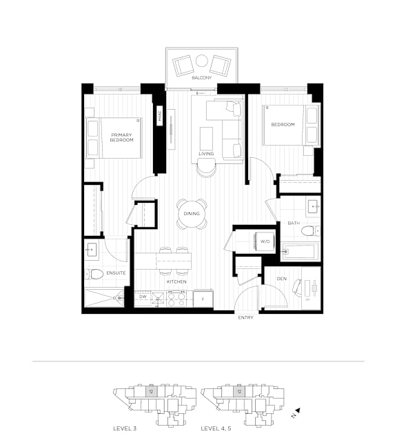 A black and white floor plan of a two-level home with labeled rooms.