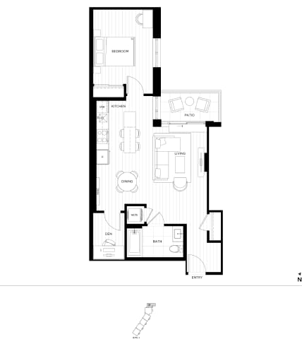 A black and white image of a house floor plan with rooms labeled.