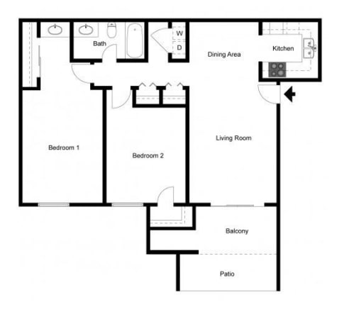 2 bedroom apartment floor plan at Banbury Apartments — 2 bed Riverside CA