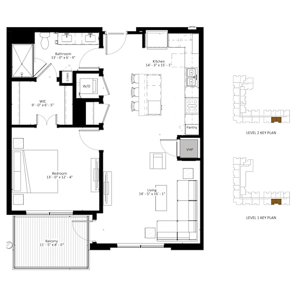 A black and white floor plan of a two-level home with labeled rooms and dimensions.