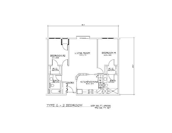 Floor Plan  A drawing of a Type C-2 Bedroom with dimensions and measurements.