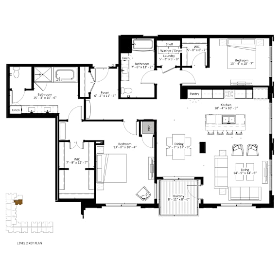 Floor Plan  A black and white image of a two level floor plan of a house.