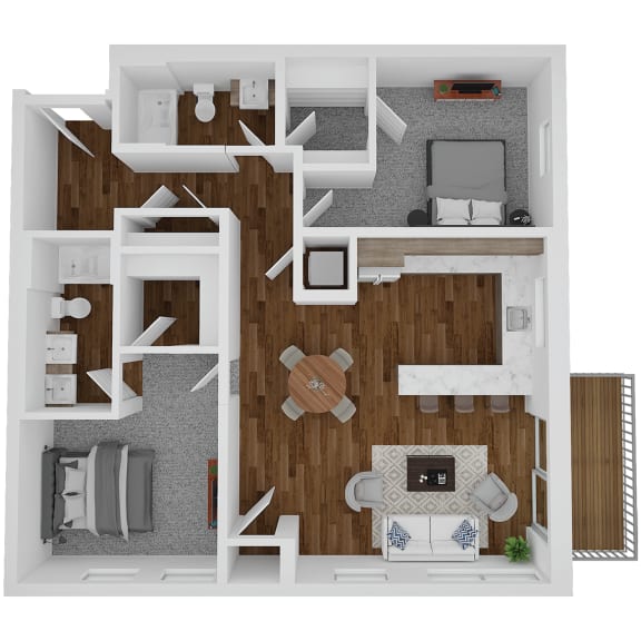 a stylized floor plan of a house with a bedroom and a living room