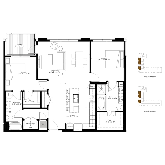 A black and white floor plan of a house with two levels.