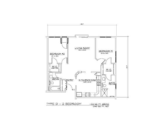 A floor plan of a two bedroom apartment.