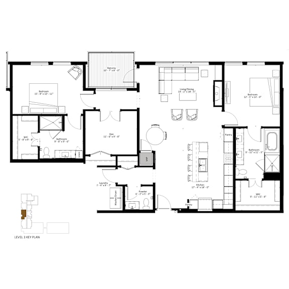 A black and white image of a floor plan for a three-story building.