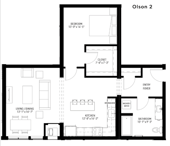 A black and white image of a floor plan for a two-story house named Olson 2.