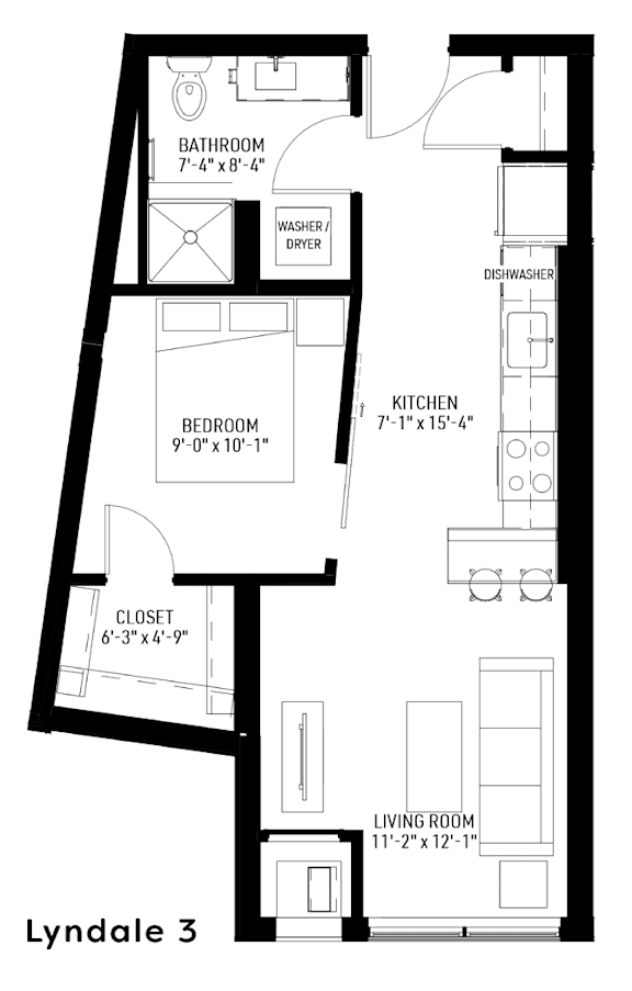 A black and white image of a floor plan for a home named Lyndale 3.