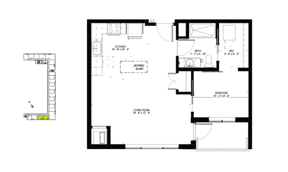 a floor plan of a small house with a bedroom and a living room