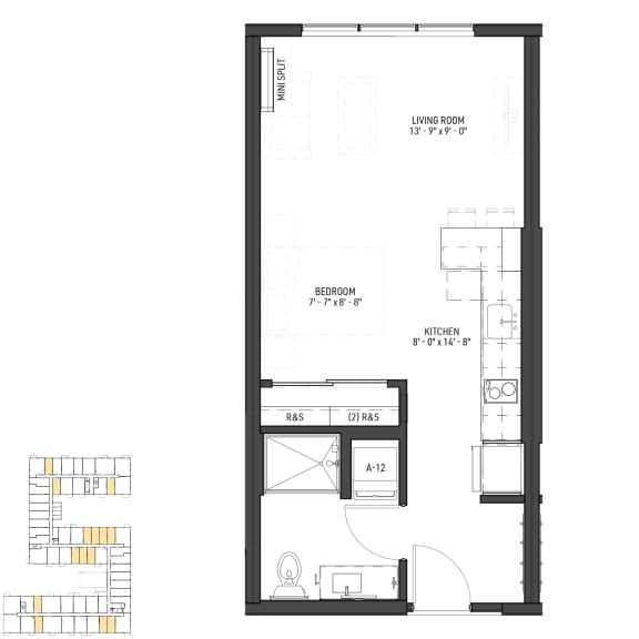 Floor Plan  a floor plan of a small house with a bedroom and a living room