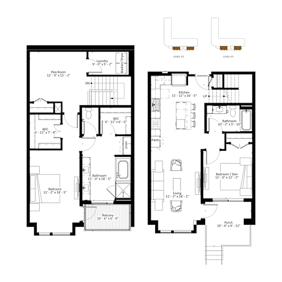 A black and white image of a floor plan for a two-story house.