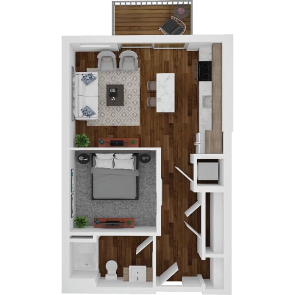 a stylized floor plan with a bedroom and a bathroom