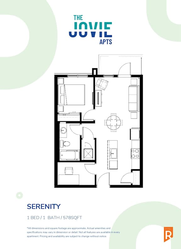 A floor plan for a one bedroom apartment with a bathroom.