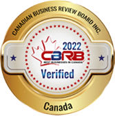 A gold, white and red seal from the Canadian Business Review Board Inc. for the year 2022.