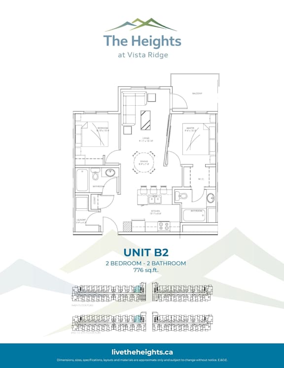 A floor plan for a 2 bedroom, 2 bathroom suite at The Heights at Vista Ridge.